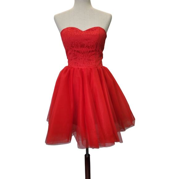 NWT Strapless Bright Red Sweetheart Hoco Short Cocktail Dress Corset Back - Picture 1 of 11